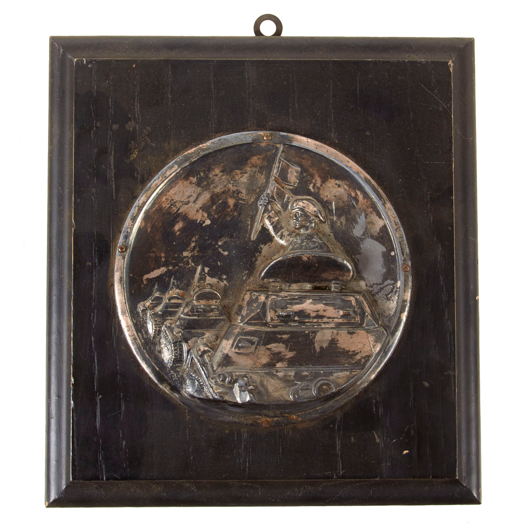 DRAFT Original German WWII Waffen SS Wall Plaque Showing Soldier and Runes on Wooden Backing - 9 1/2" x 7 3/4" (Copy) (Copy) Original Items