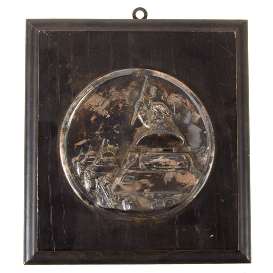 DRAFT Original German WWII Waffen SS Wall Plaque Showing Soldier and Runes on Wooden Backing - 9 1/2" x 7 3/4" (Copy) (Copy) Original Items