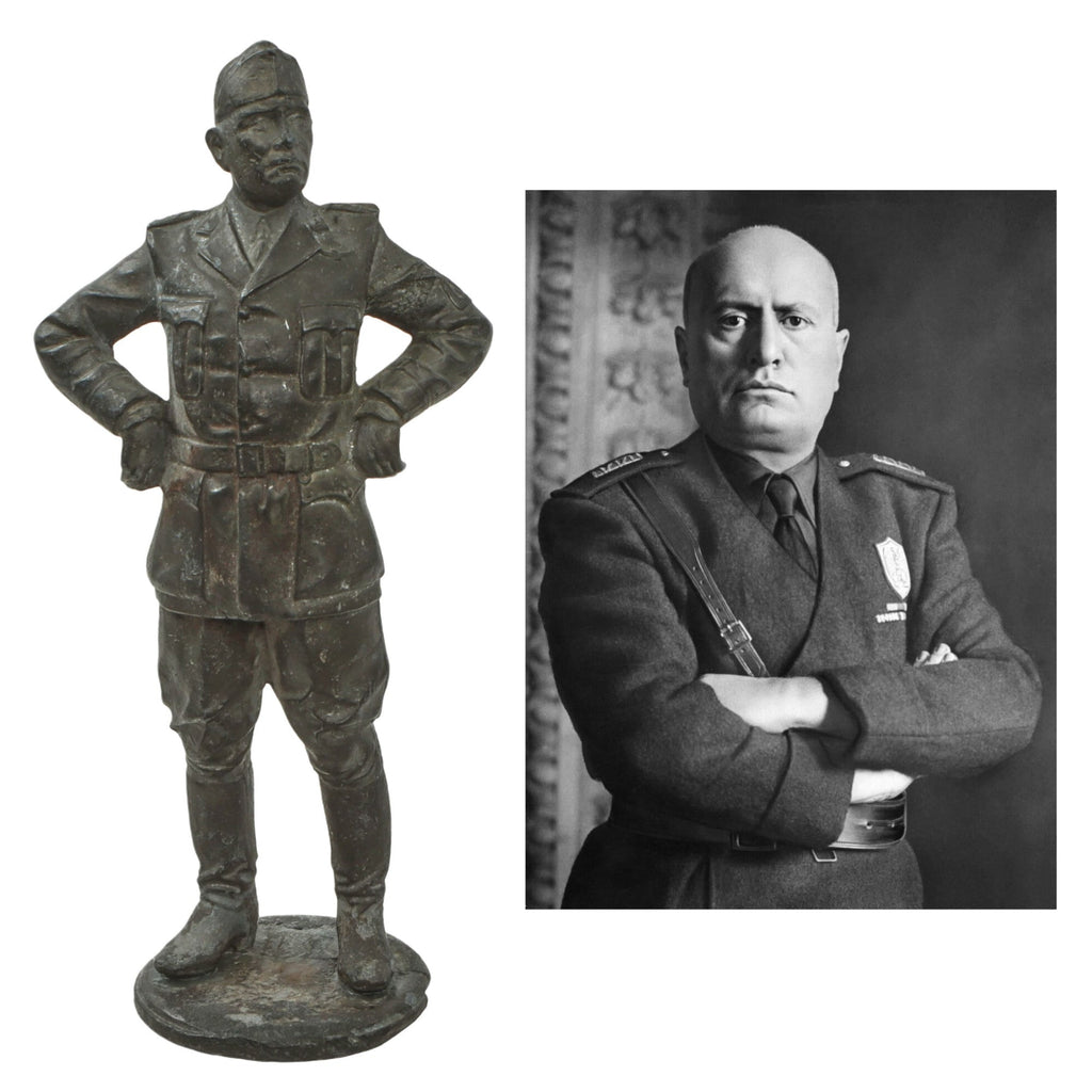 Original Italian WWII Small Statue of Benito Mussolini Wearing Bustina - 8¾” Tall Original Items