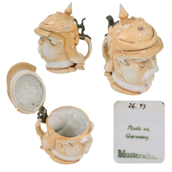 Original Imperial German WWI Era Portly Character Otto von Bismarck Stein with Hinged Lid by Musterschutz Original Items
