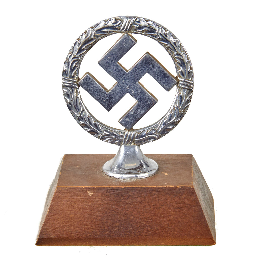 Original German WWII NSDAP Nickel Plated Brass Insignia on Wooden Base Original Items