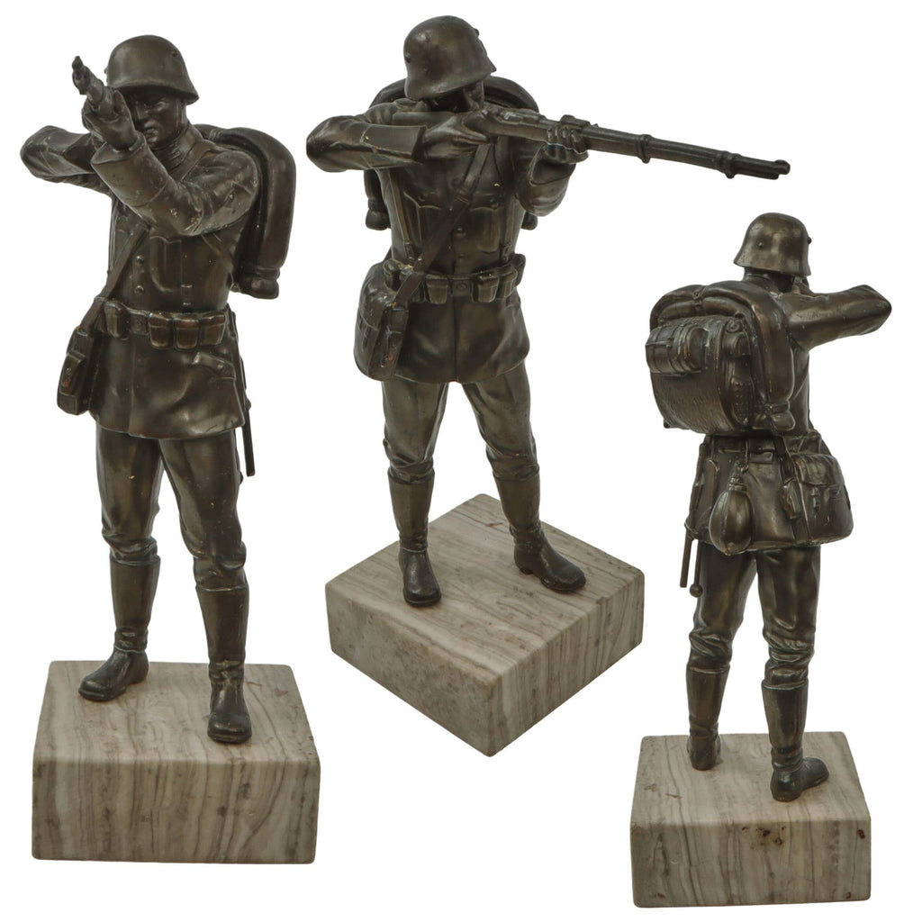 Original German Inter-War Reichswehr Soldier Firing Gewehr 98 Statue on Marble Base - 11½” Tall Original Items