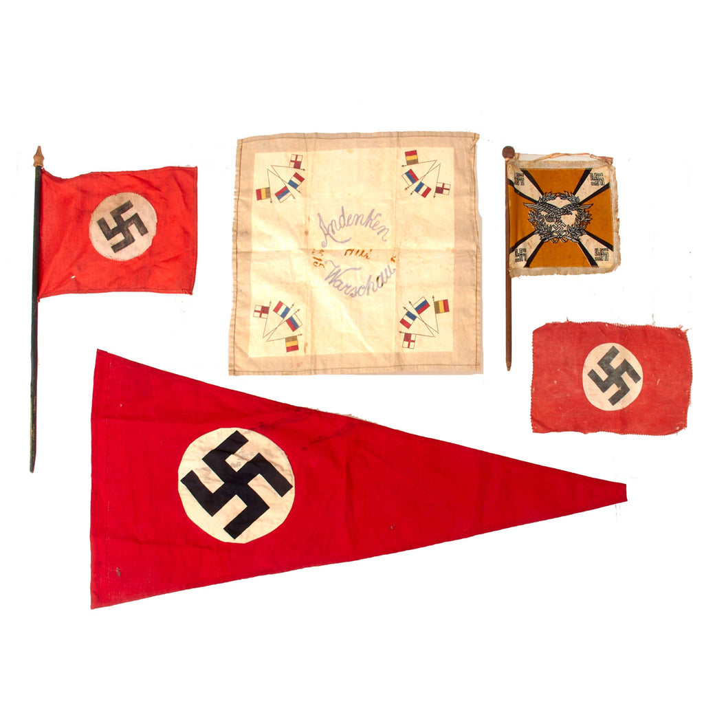 Original German WWI - WWII Flag and Pennant Grouping with Personalized WWI Allied Powers Napkin Original Items