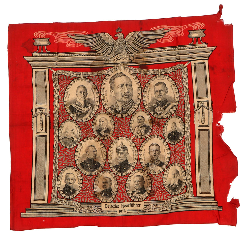 Original Imperial German WWI Patriotic Handkerchief with Leaders & Generals - 22½ x 25” Original Items
