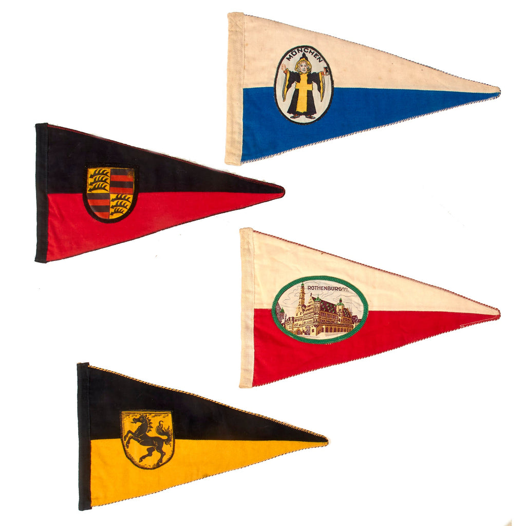 Original German WWII Lot of State City Flag Pennants - Lot of Four Pennants Original Items