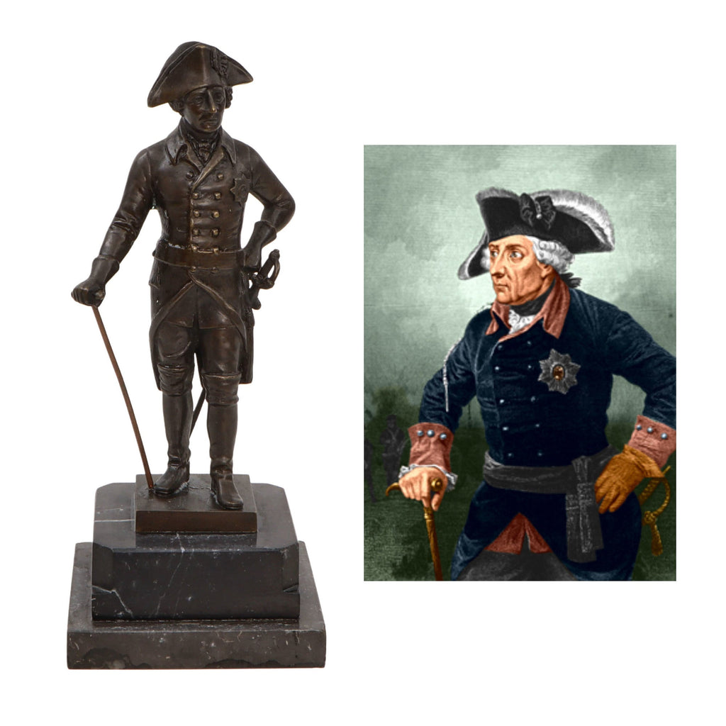 Original German Pre-WWII Era Porcelain Frederick the Great Statue on Marble Base - 10” Tall Original Items