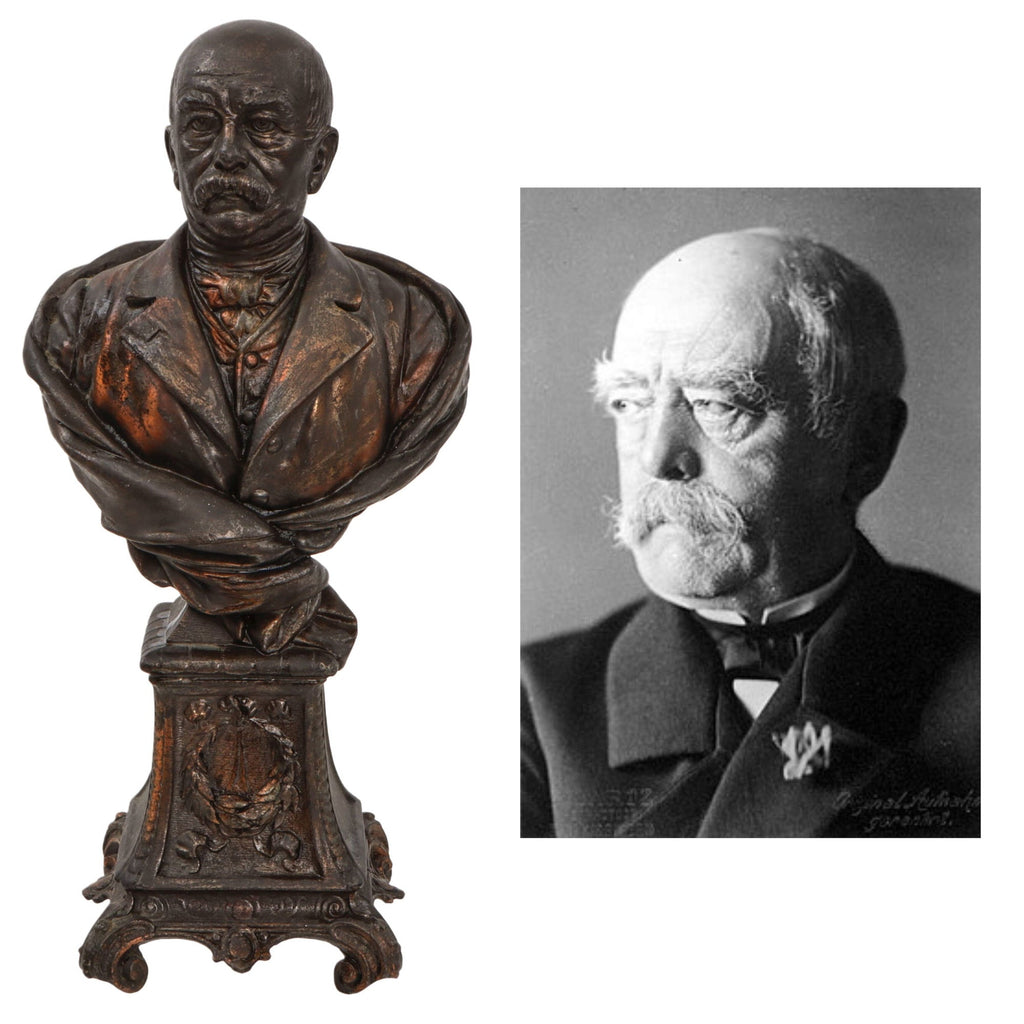 Original Imperial German Pre-WWI Scarce Bronze Bust of Otto von Bismarck on Decorative Base - 12 1/4" Tall Original Items