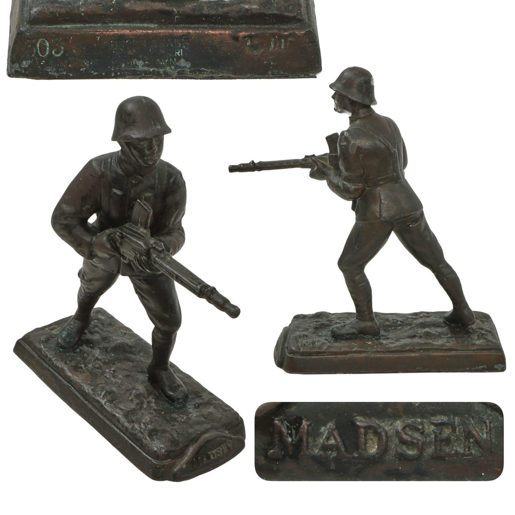 Original Danish WWII Era Bronze Statue of Soldier with Madsen Machine Gun by Brødr Grage Broncestøberi Original Items