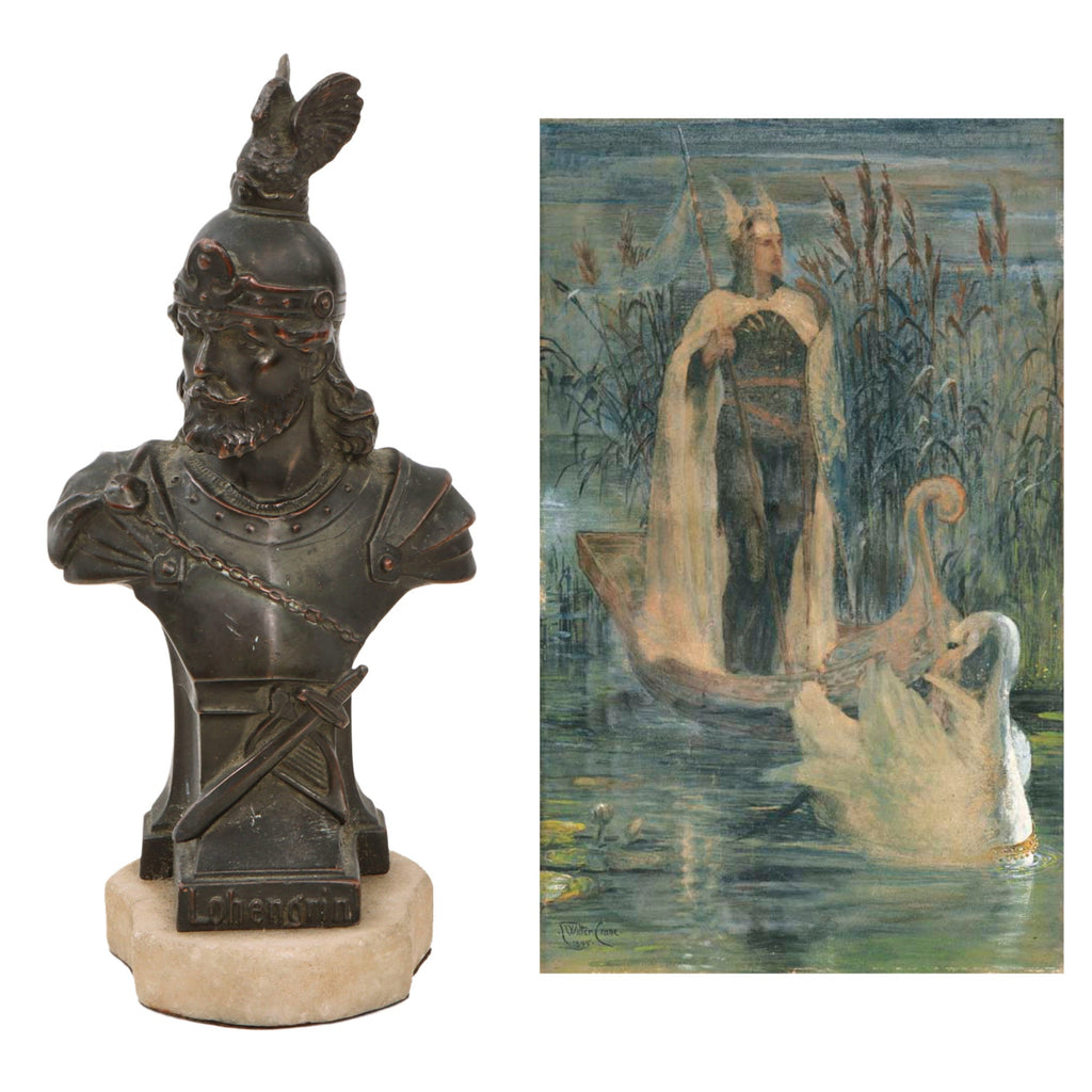 Original Imperial German WWI Era Bronze Bust of Lohengrin on Marble Base - 8” Tall Original Items