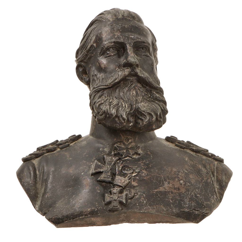 Original Imperial German Pre-WWI Frederick III German Emperor Bronze Bust - Numbered 1563 - 6 3/8” Tall Original Items