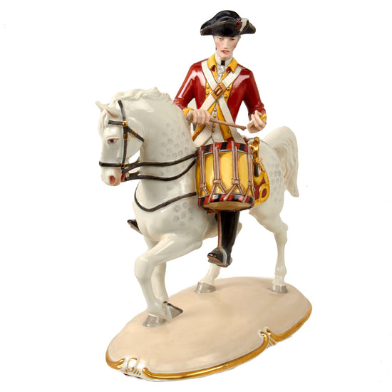 Original German Pre-WWII Era Nymphenburg Porcelain Equestrian Dragoon Drummer Statue - Trommler der Bernischen Roten Dragoner Original Items