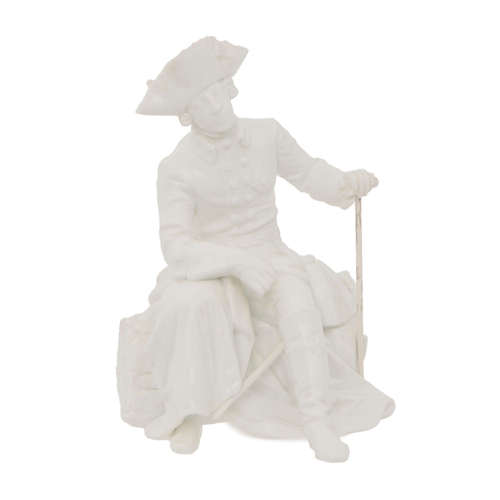 Original German Pre-WWII Era Porcelain Frederick the Great Seated Statue with Repaired Cane Original Items