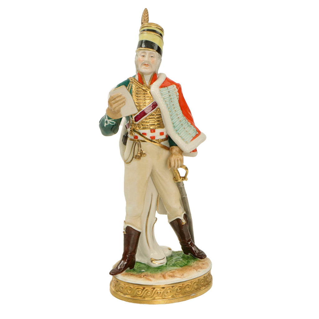 Original German WWII Era Colorized Porcelain Statue of German Hussar Officer Circa 1792 - 10 ¼” Tall Original Items