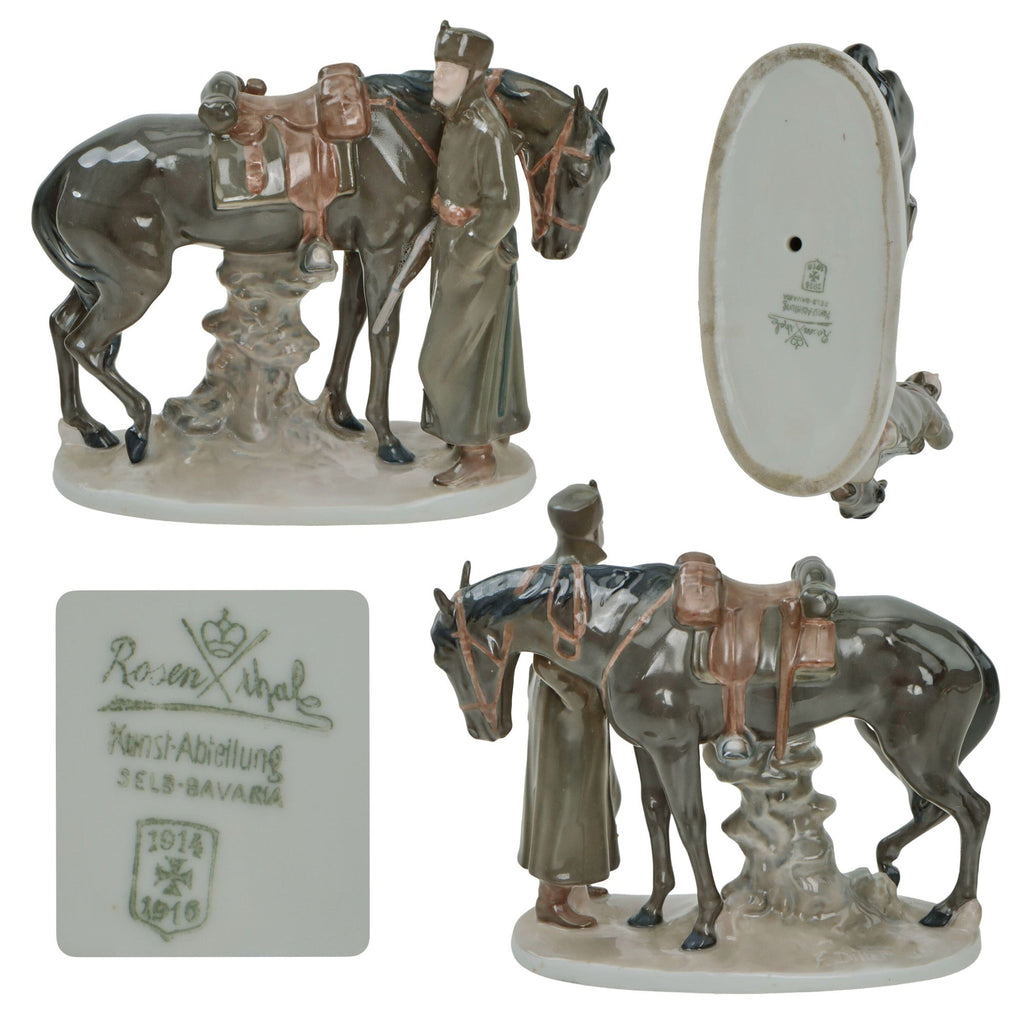Original Imperial German WWI Porcelain Hussar & Horse Statue with 1914-1916 Iron Cross Stamp by Rosenthale of Selb, Bavaria Original Items