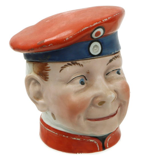 Original Imperial German Pre-WWI Dunkelblau Soldier Porcelain Candy Dish with Feldmütze Lid Original Items
