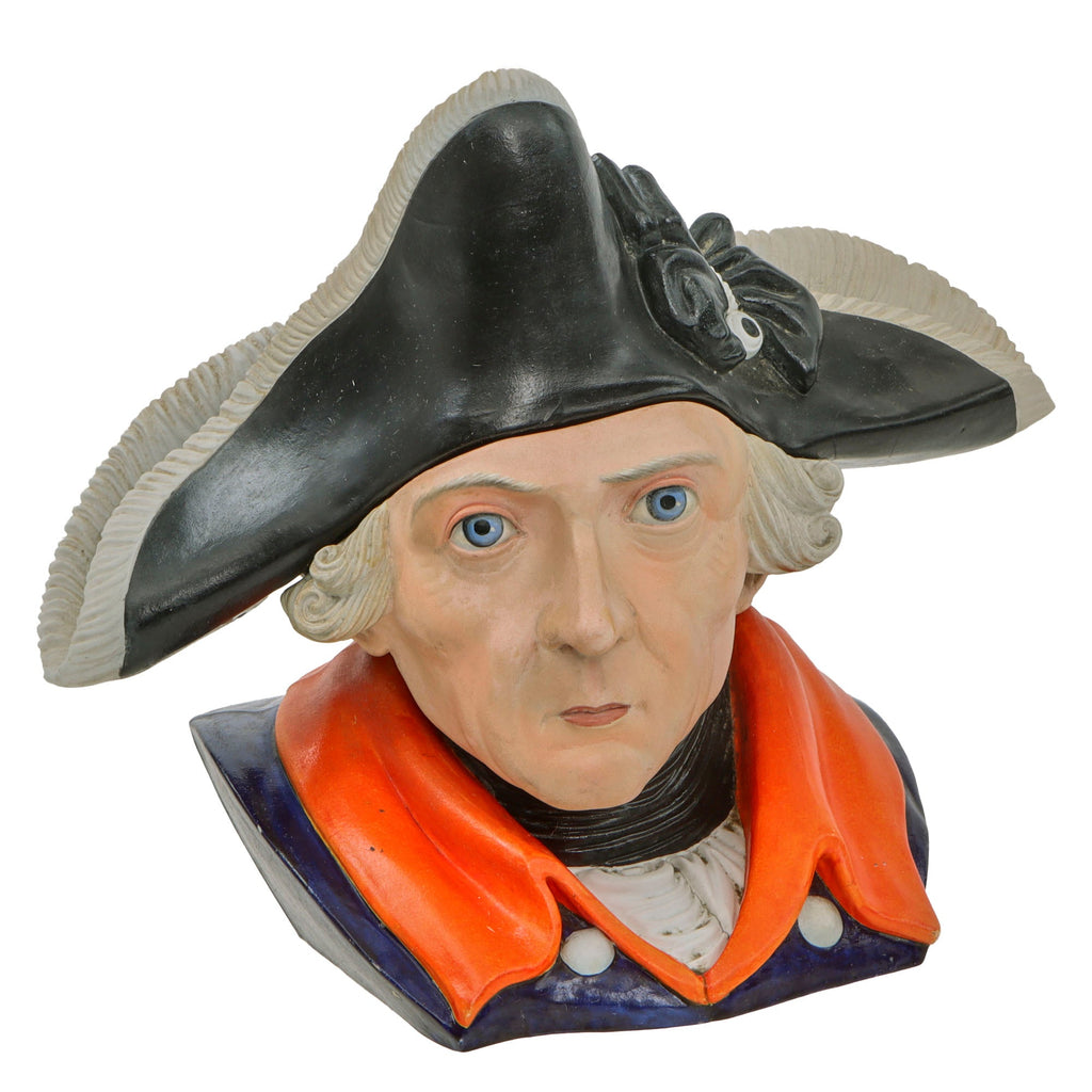 Original German Pre-WWII Era Colorized Ceramic Detailed Frederick the Great Bust Candy Dish with Removable Hat - 10 1/2” Tall Original Items