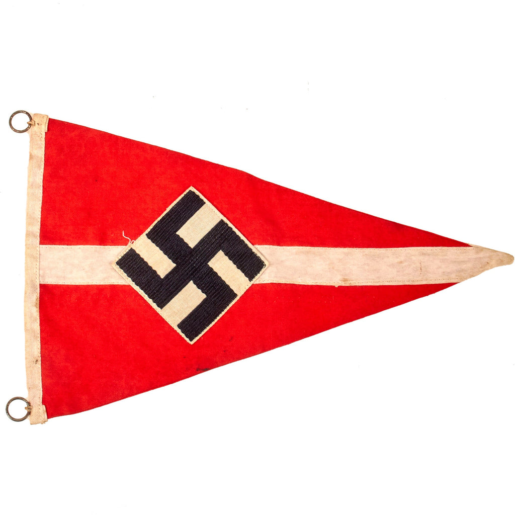 Original German WWII Small Size HJ National Youth Organization Pennant with Embroidered Insignia - 6 1/2" x 10 1/2" Original Items
