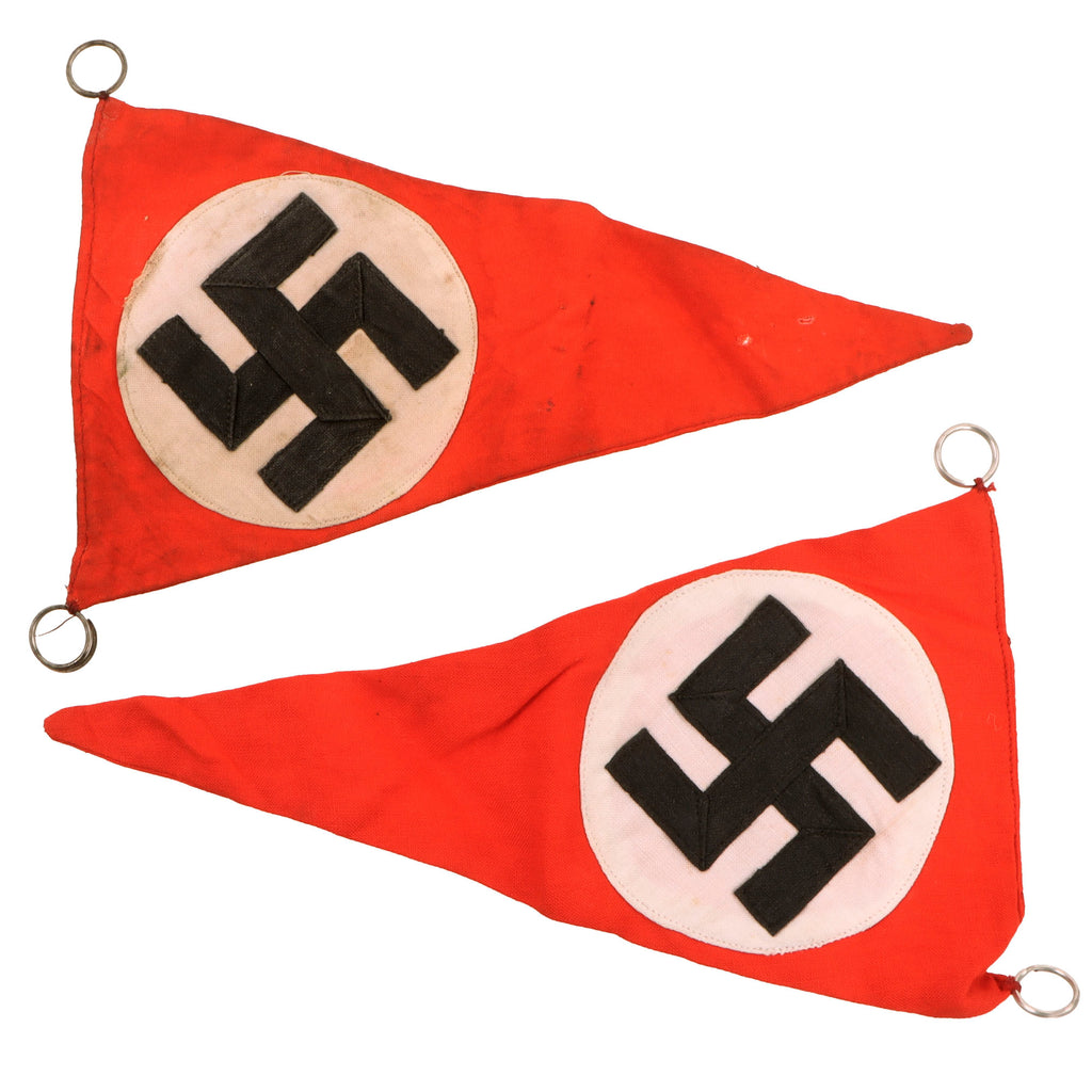 Original German WWII Pair of Small NSDAP National Socialist Multi-Piece Pennant Flags - 5 1/8 x 9 1/2" and 5" x 8 7/8"