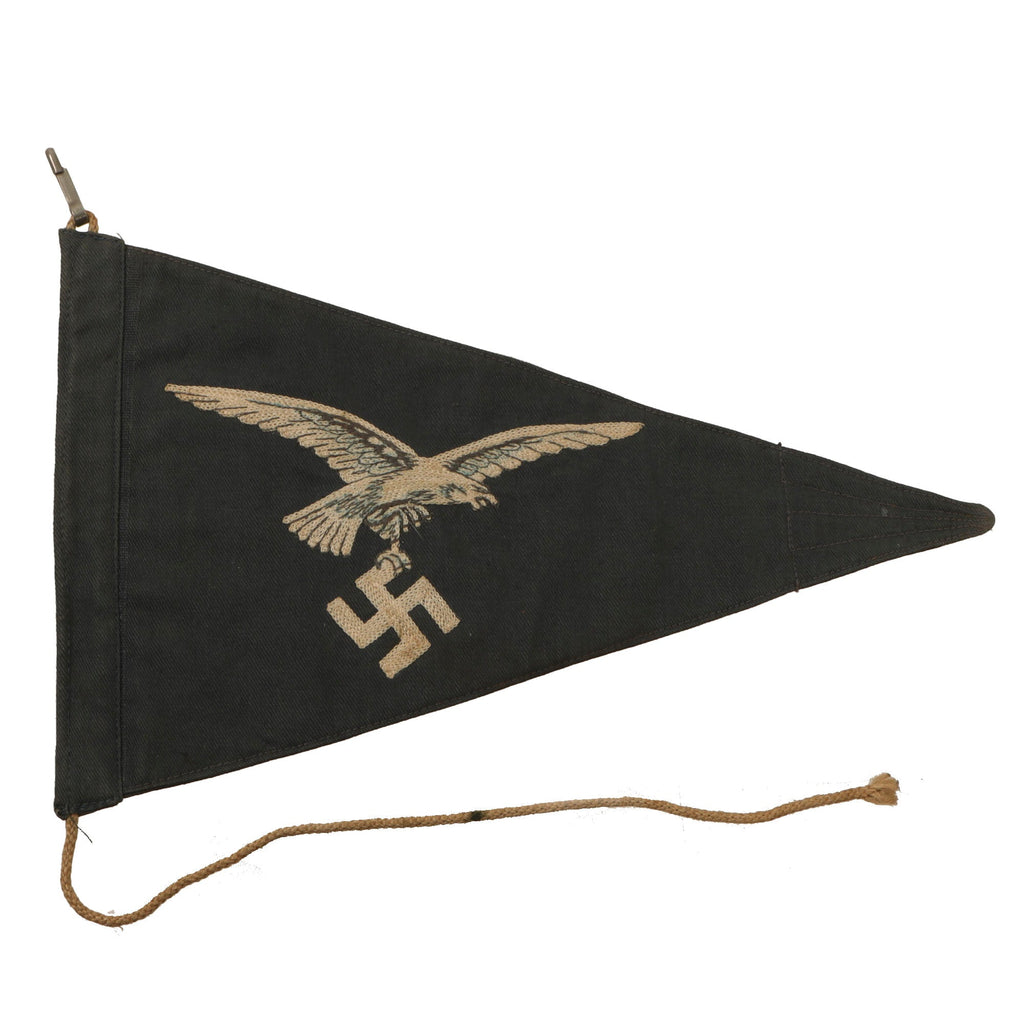Original German WWII Luftwaffe Officer Vehicle Fender Staff Pennant Flag with Chain-Stitched Eagles - 7 ⅝ x 12 ⅜ Original Items