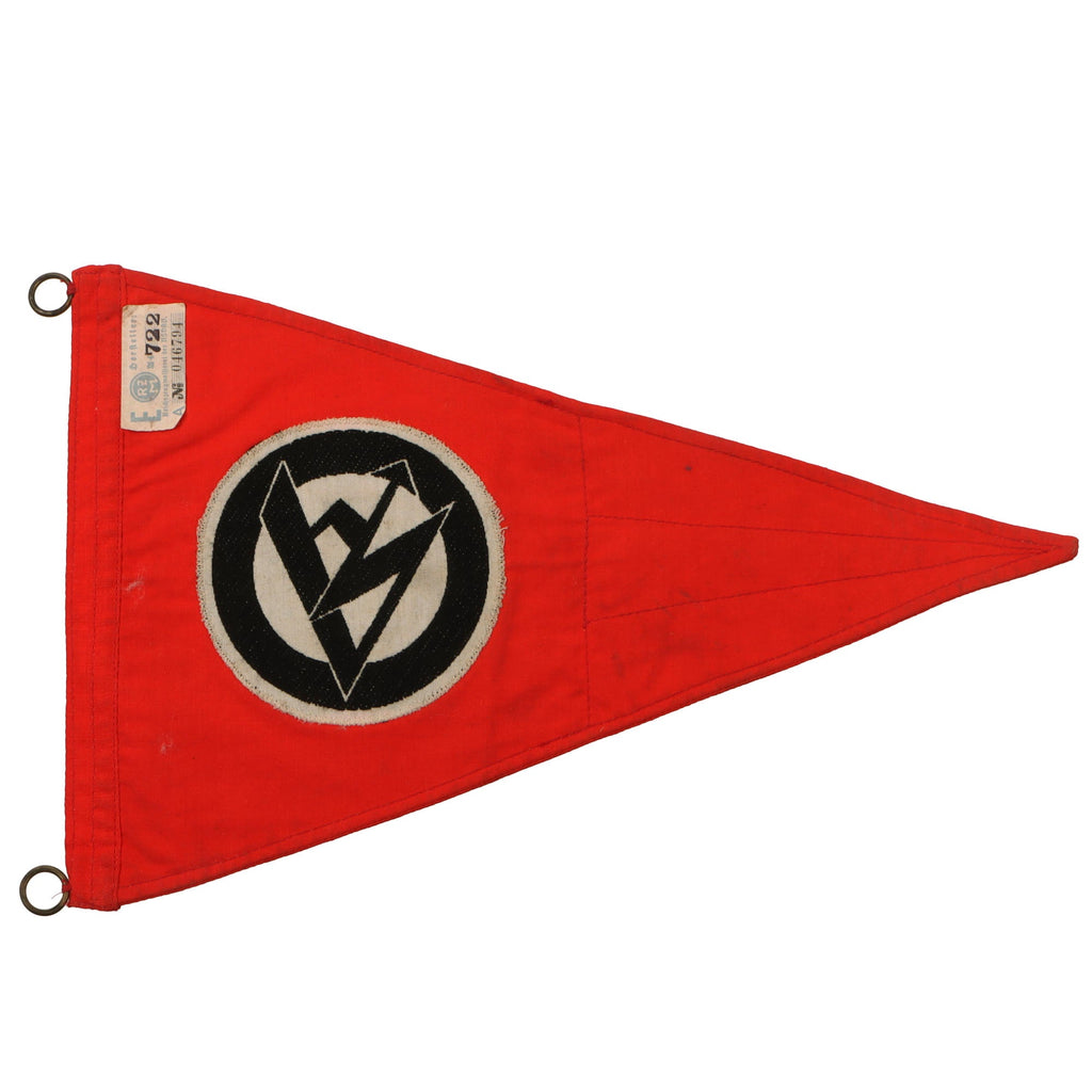 Original German WWII SA Vehicle Staff Car Pennant Flag with RZM A4 / 722 Tag - 8 ¼ x 12 ¾” Original Items