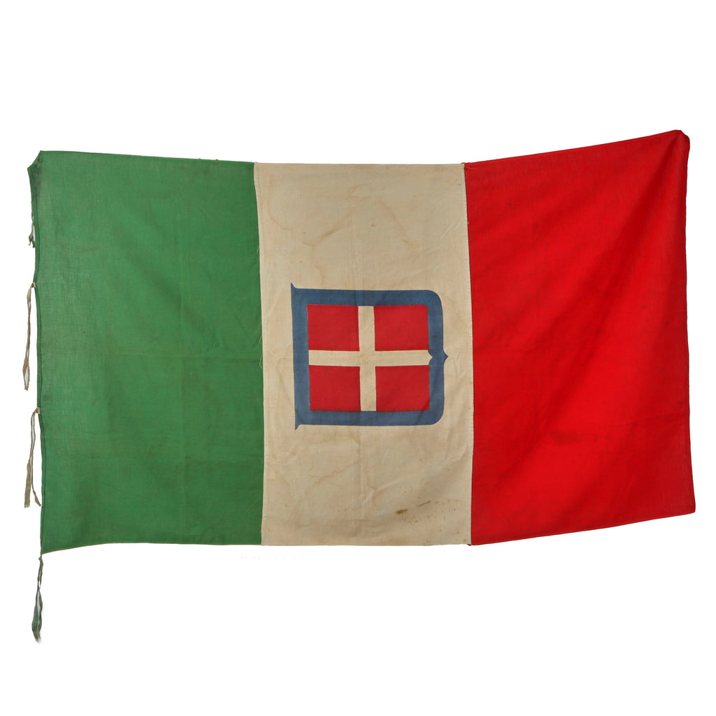 Original Italian WWII Kingdom of Italy Large Flag Banner with Savoy Coat of Arms and Tie Strings - 36 x 61” Original Items