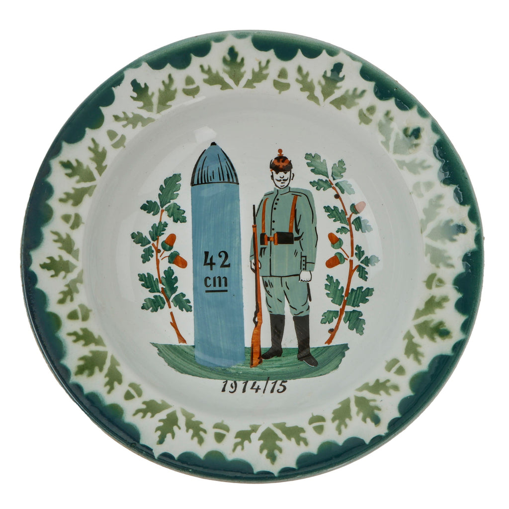 Original Imperial German WWI Field Artillery Wall Plate with Soldier & 42cm Big Bertha Shell - 9” Diameter Original Items