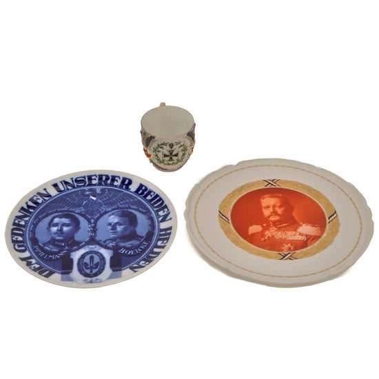 Original Imperial German WWI Era Plate & Tea Cup Lot with Great Iron Cross Tea Cup & Hindenburg Plate - Three Items Total Original Items