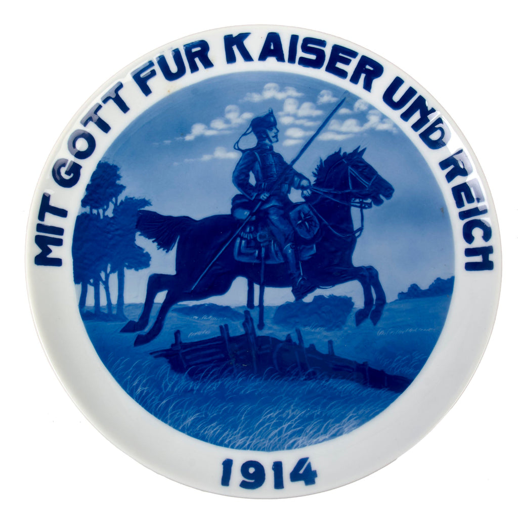 Original Imperial German WWI Bavarian 1914 Hussar “Mit Gott für Kaiser und Reich” Ceramic Plate Original Items