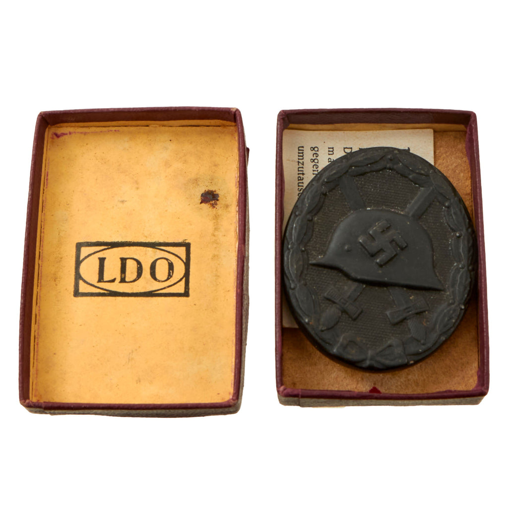 Original German WWII Black 3rd Class Wound Badge by Overhoff & Cie in Original LDO Case Box Original Items