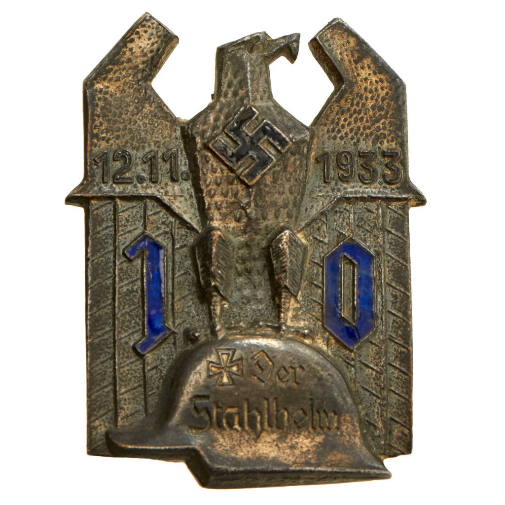 Original German WWII Der Stahlhelm 1933 Beer Hall Putsch Anniversary Badge by Apreck & Vrage - Rare Original Items