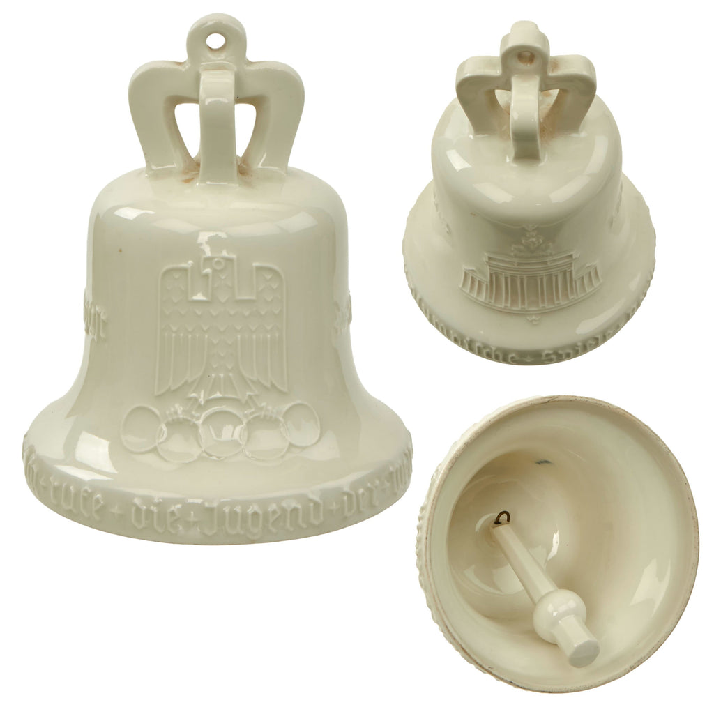 Original German Pre-WWII 1936 Olympic Games Commemorative Porcelain Bell with Intact Clapper Original Items