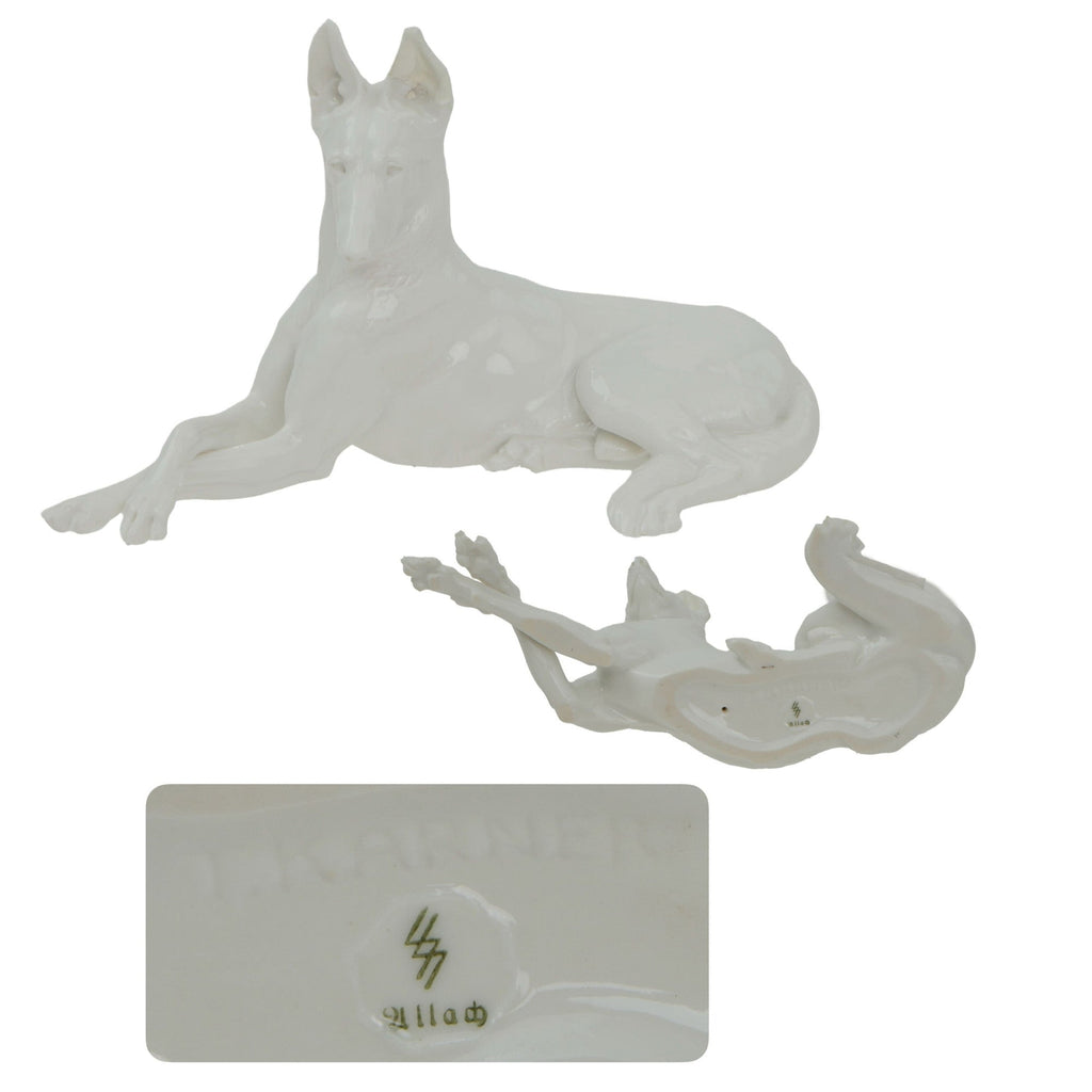 Original German WWII SS Allach Porcelain No.76 "German Shepherd" Sculpture by Theodor Kärner - Repaired Ear Original Items