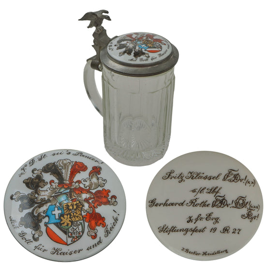 Original Imperial German Pre-WWI Foundation Day Glass Stein with Hand-Painted Lid - Fritz Klässel Original Items