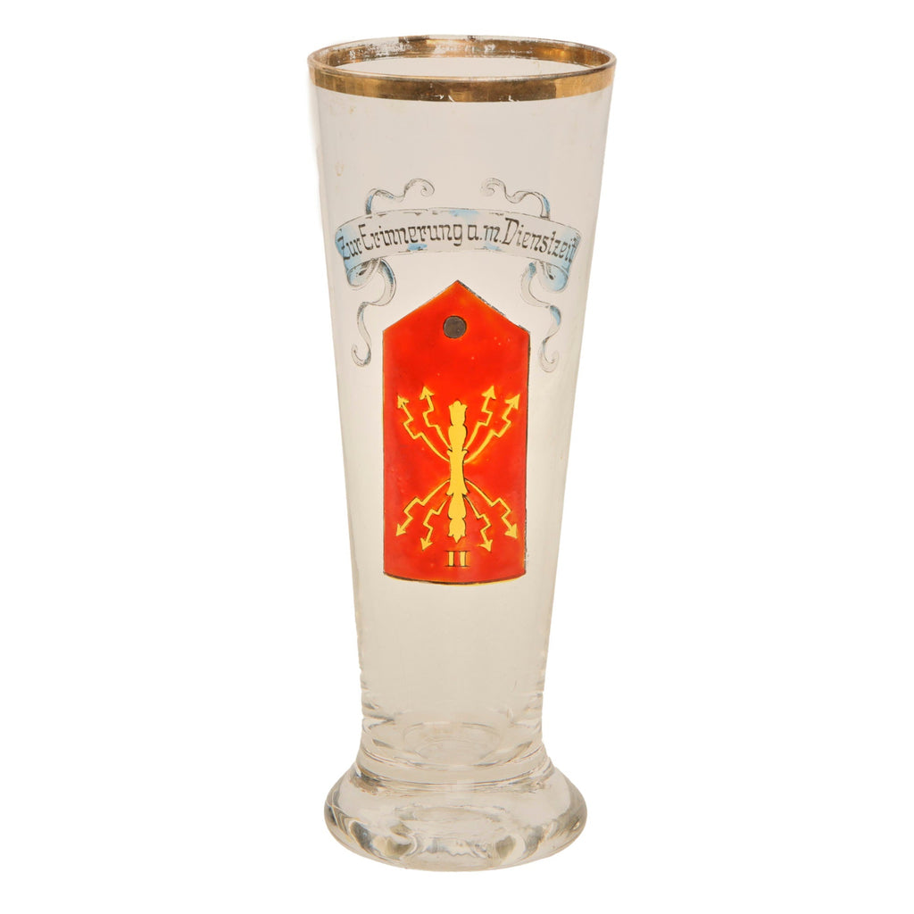 Original Imperial German WWI Signals Unit Pilsner Glass with Painted Shoulder Board - Zur Erinnerung a. m. Dienstzeit Original Items