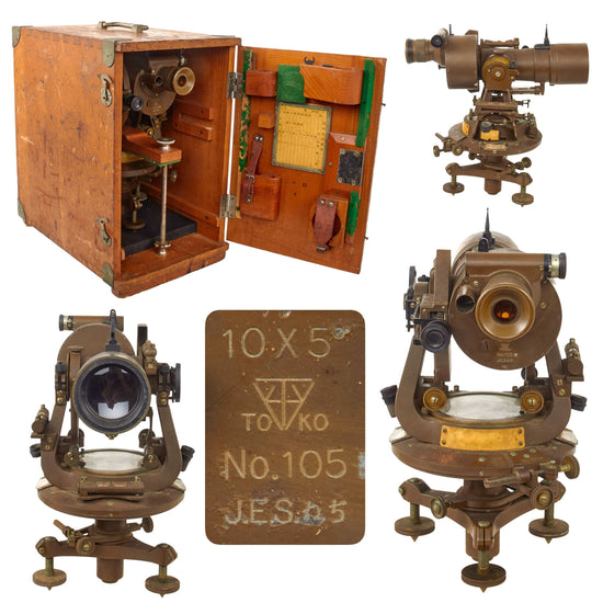 Original Imperial Japanese WWII Engineer Surveyor Theodolite in Original Transit Case by Toko - Serial No. 105 - Dated 1945 Original Items