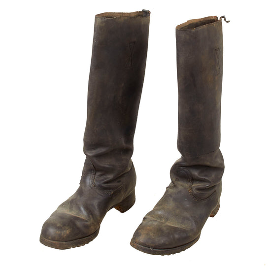 Original German WWII Officer’s Tall Riding Jack Boots with Hobnails - Heavily Service-Worn Original Items