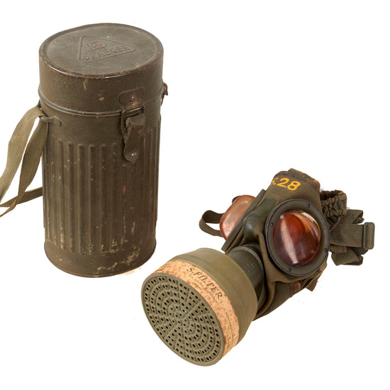 Original German WWII 1937 Dated Luftschutz Gas Mask by DRAEGER with Replacement Lenses and Carry Can Original Items