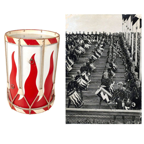 Original German WWII HJ National Youth Organization 14" Wooden Landsknecht Formation Field Drum with Replaced Heads & Ropes - Missing Snare Original Items