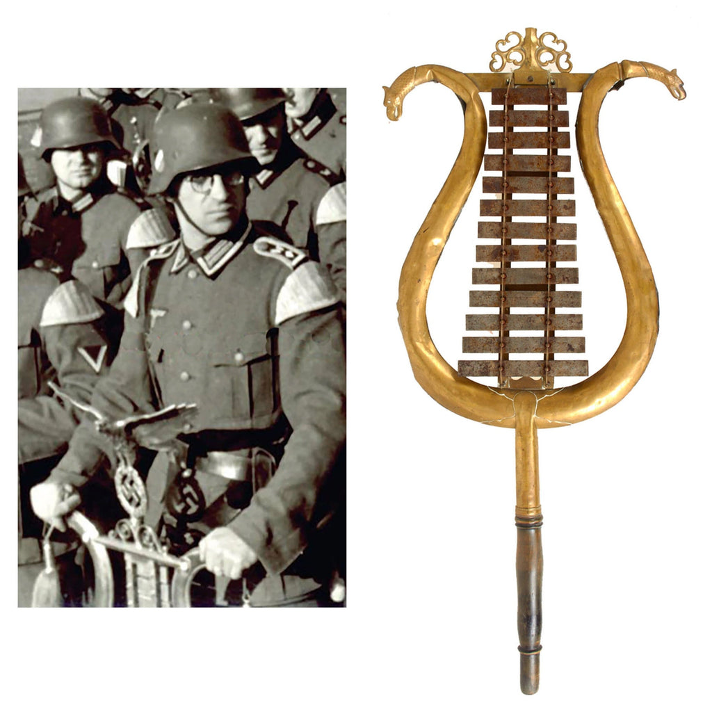 Original German WWII Era 13 Bar Vertical Bell Lyre Glockenspiel with Removed Finial & Damaged Body - Likely Key of D Original Items