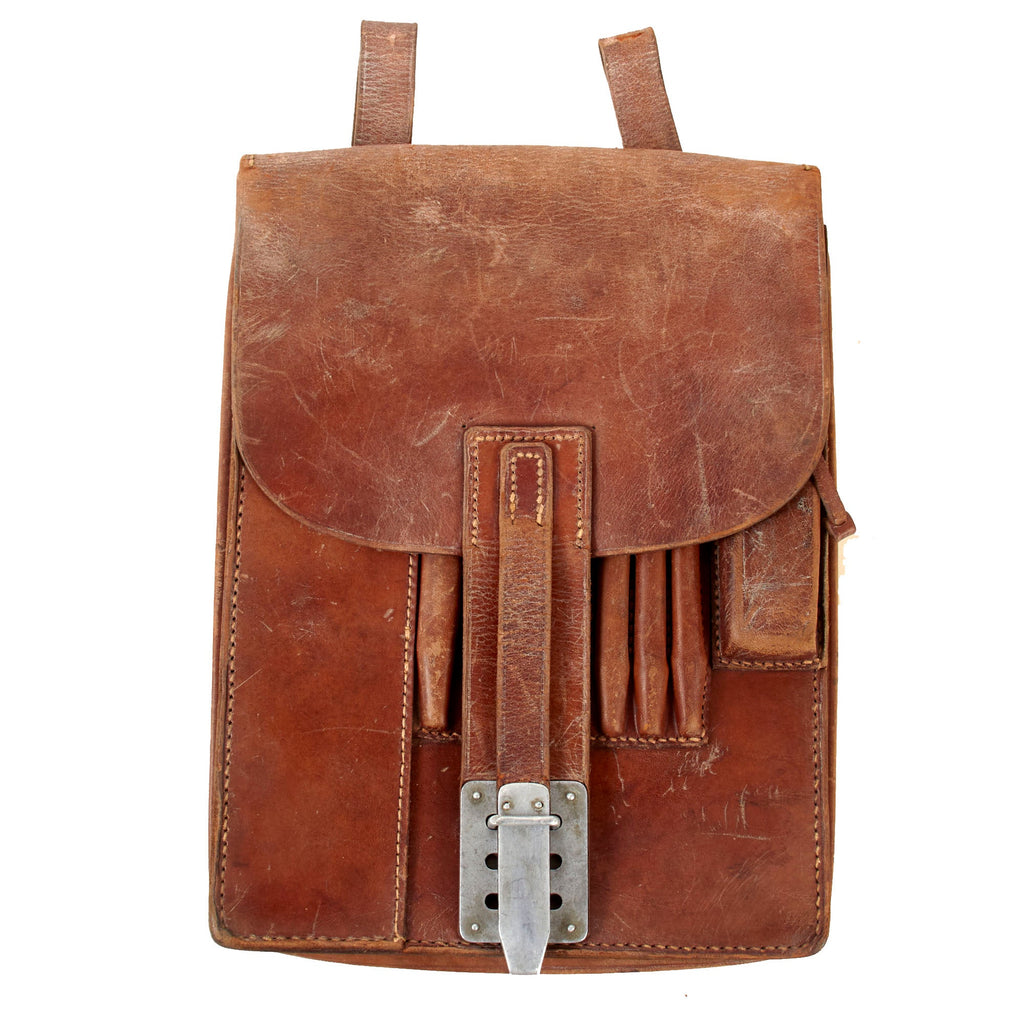 Original German WWII Officer M35 Brown Leather Dispatch Map Case Captured by American Soldier - Dated 1936 Original Items
