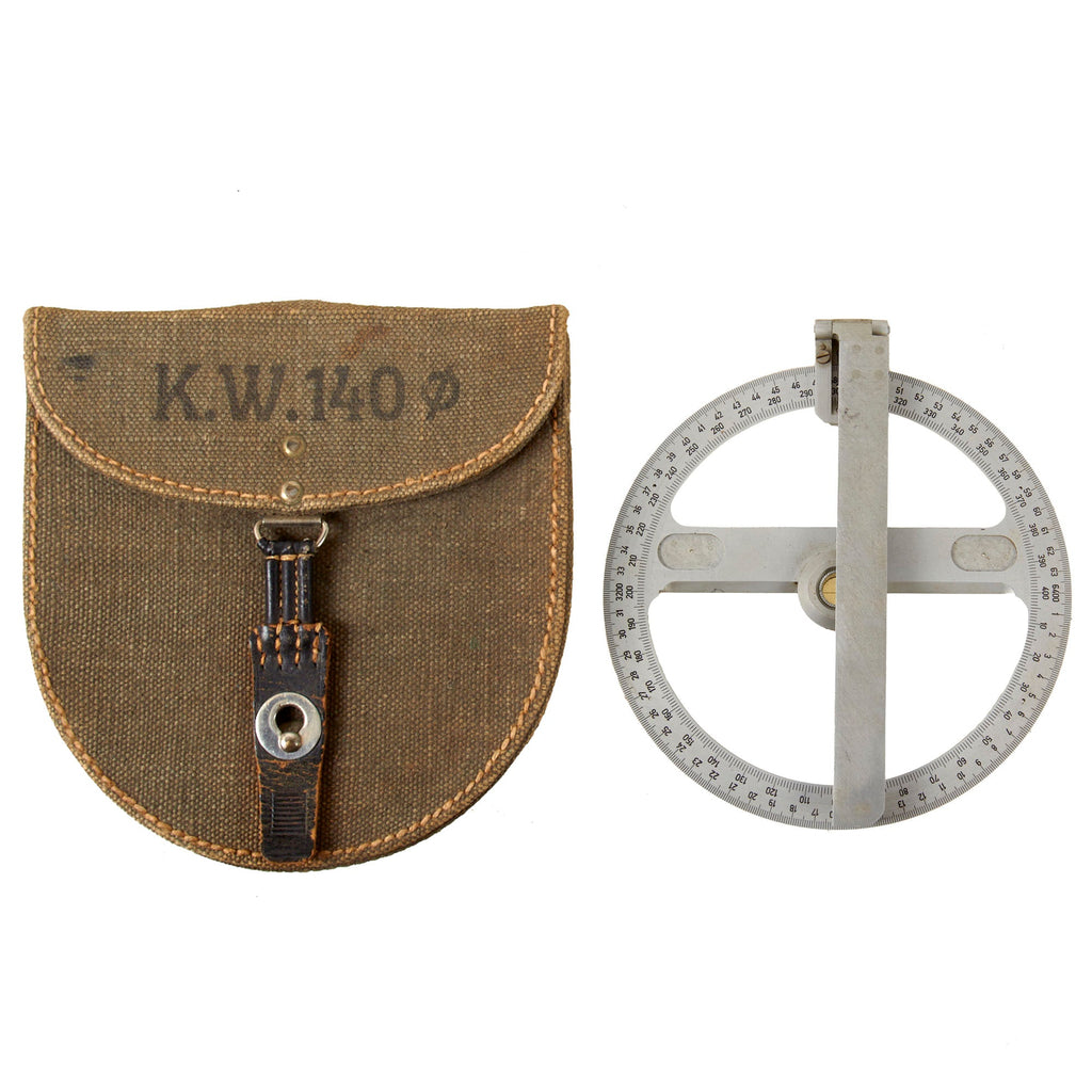 Original German WWII Artillery Protractor KW140 in Original Carrying Case by Wichmann - Dated 1938 Original Items