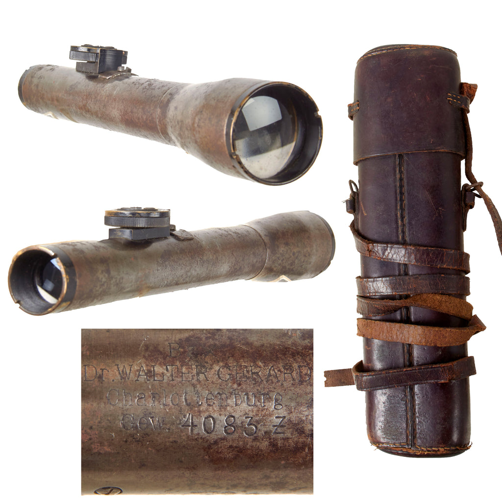 Original Imperial German WWI Gewehr 98 Sniper Scope by Walter Gerard in Original Leather Case Original Items