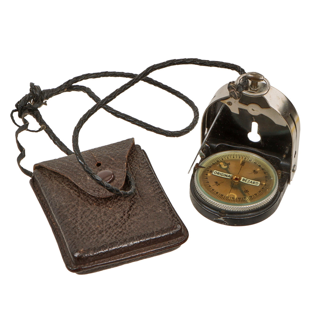 Original German WWII Compass by Richtung Bezard in Leather Pouch with Lanyard Original Items