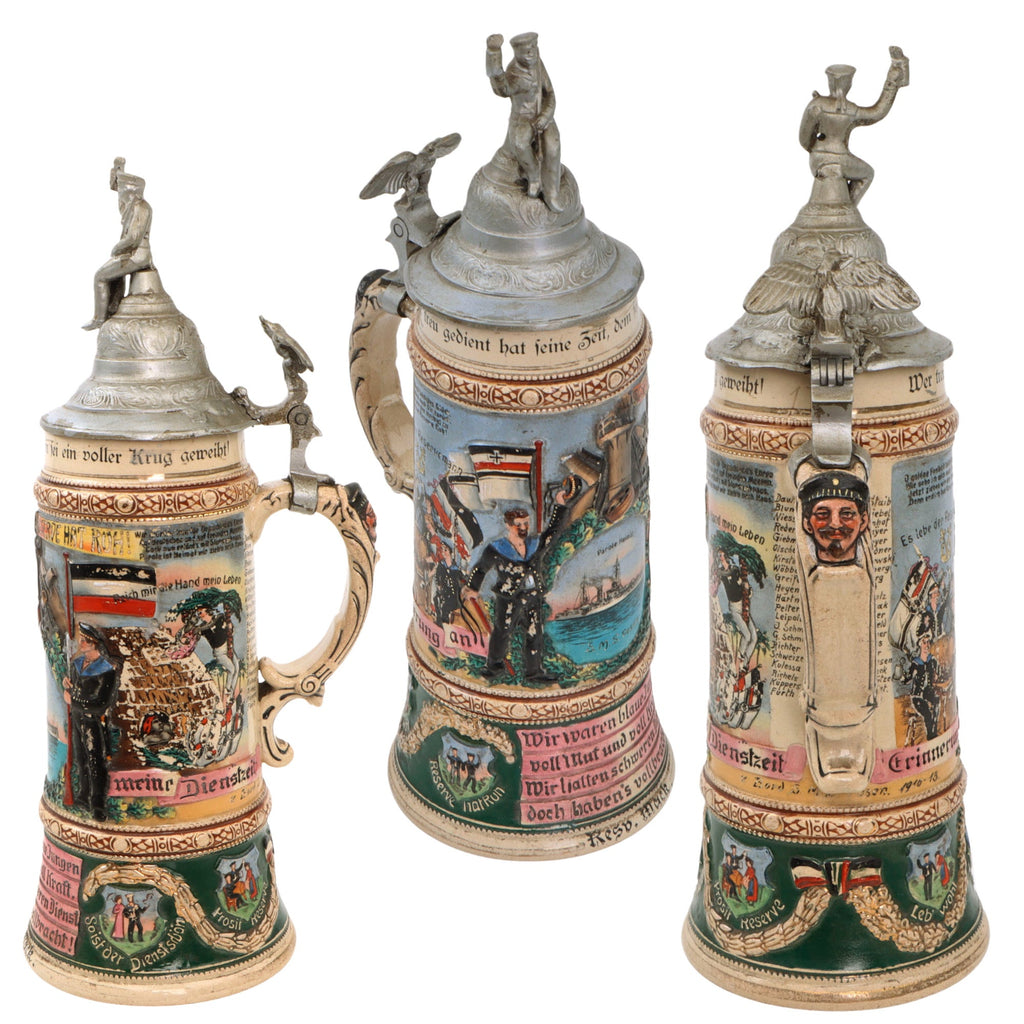 Original Imperial German WWI Era Kaiserliche Marine Navy SMS Posen Lidded Beer Stein - Dated 1910-1913 - Fought at Battle of Jutland & Other Naval Engagements Original Items