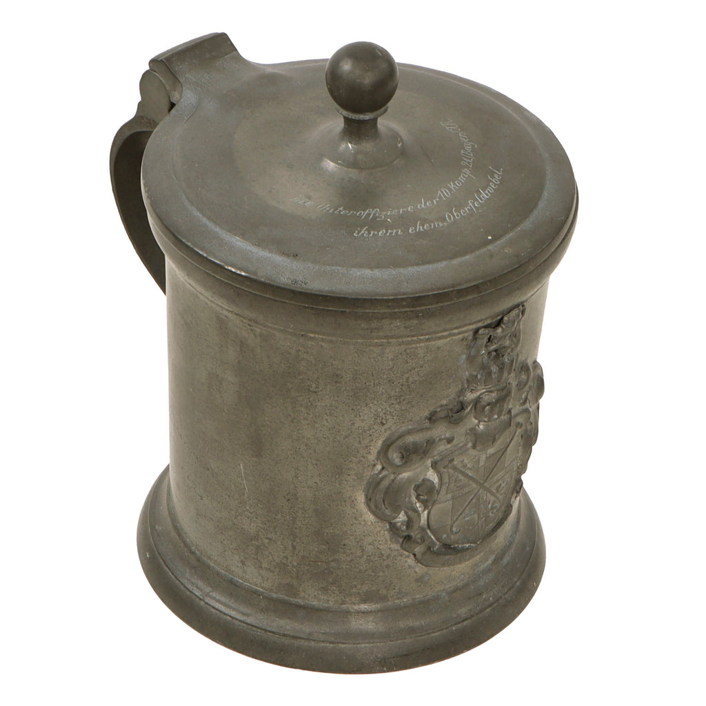 Original Imperial German WWI Era “Eichala” Pewter Beer Stein with Bayerisches Infanterie-Regiment Nr. 21 Dedication on Lid with Maker’s Mark Original Items