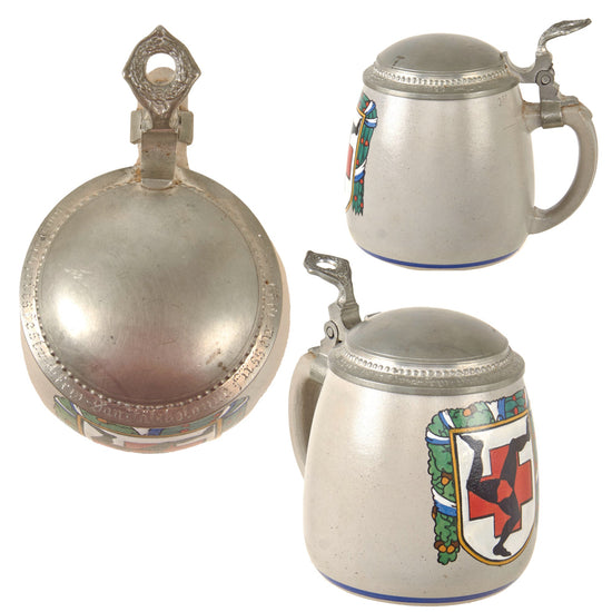 Original German Pre-WWII Reichswehr Wedding Celebration Lidded Beer Stein with Bavarian Füssen Medical Detachment Insignia & Medic Dedication on Lid - Dated 1929 Original Items