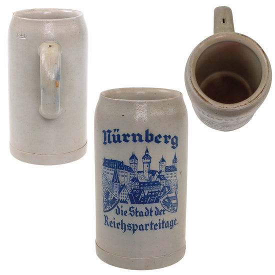 Original German Pre-WWII “Nürnberg die Stadt der Reichsparteitage” “The City of the NSDAP Rallies” Beer Stein - Missing Lid Original Items