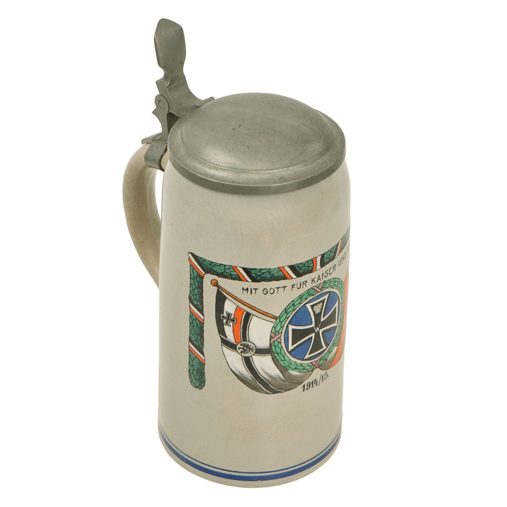 Original Imperial German WWI Iron Cross Hinged Lid Beer Stein Dated 1915 Original Items