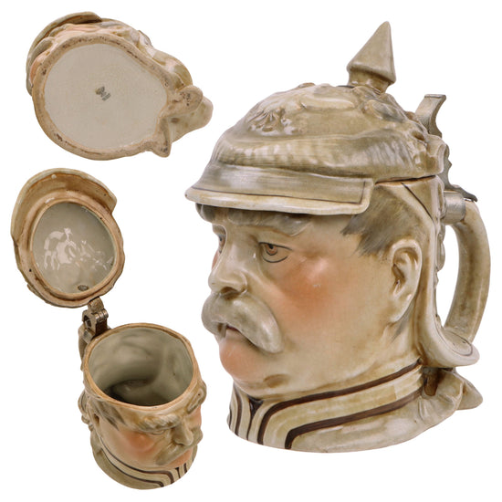 Original Imperial German WWI Era Portly Character Otto von Bismarck Stein with Hinged Lid by Neundorf Original Items
