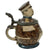 Original Imperial German WWI Era Portly Character Caricature Stein with Bismarck-Style Mustache & Hinged Lid Original Items